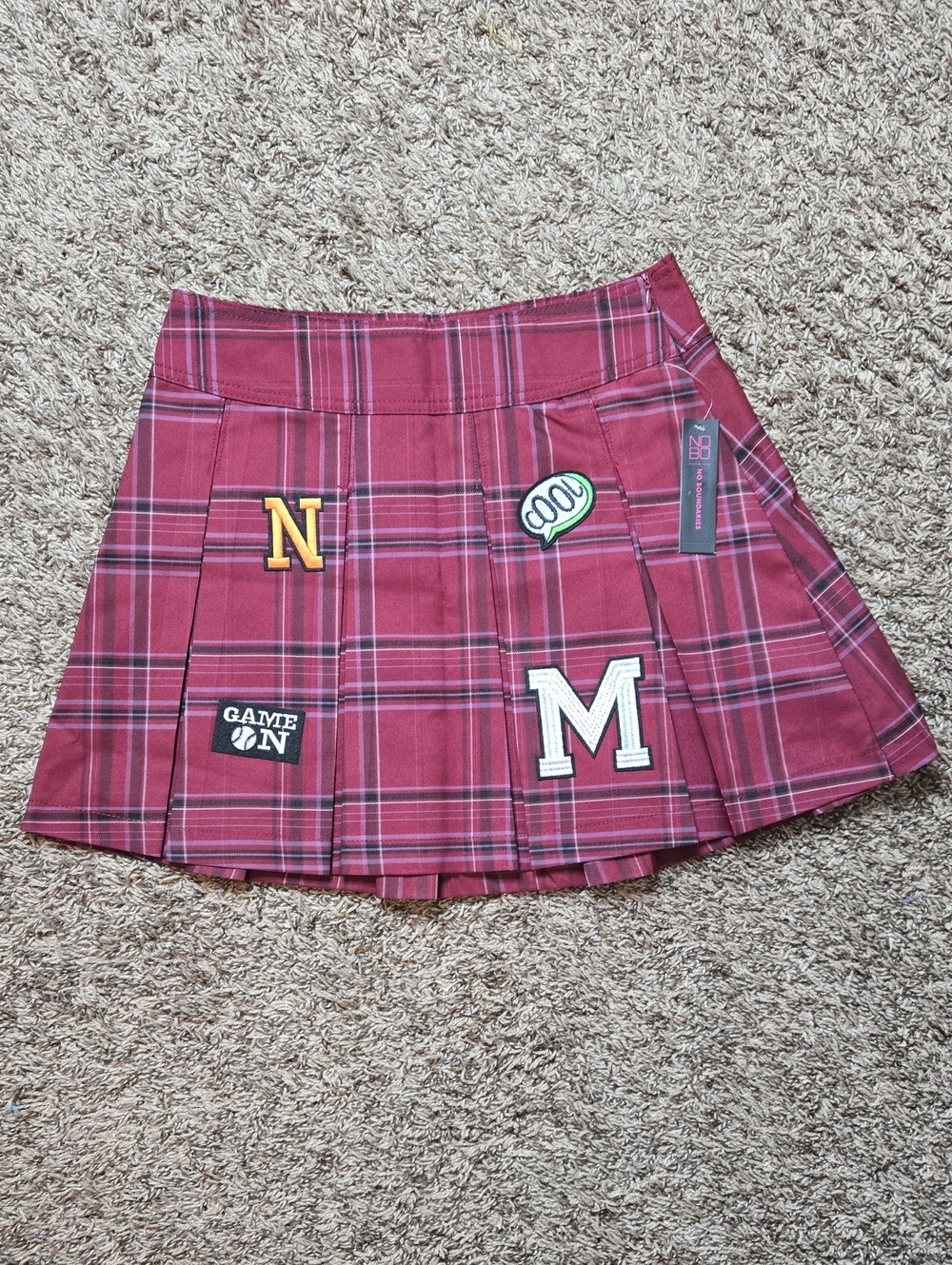No Boundaries Pleated Plaid Tennis Skirt with Patches Small 3 - 5 Skirt